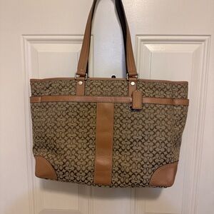 Women’s COACH Signature Diaper Tote Bag Khaki Canvas Shoulder Purse K1176-F77156